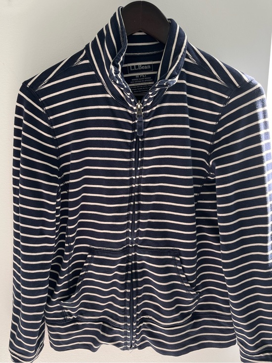 L.L. Bean Tops - L.L. Bean Navy & White Striped Zip-Up Cotton long sleeve Size M